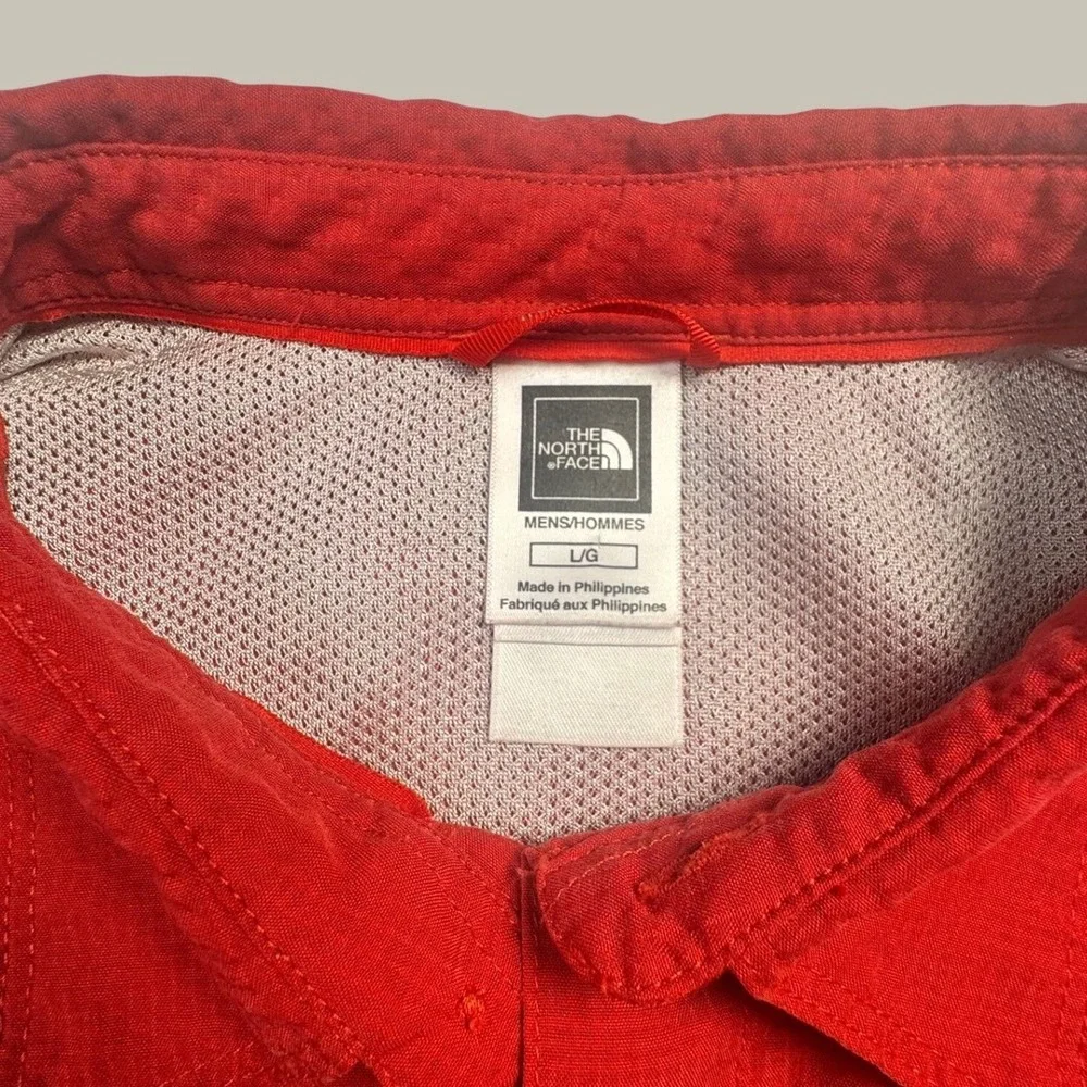 The North Face Mens Red Ripstop Short‎ Sleeve Button Up Hiking Shirt Large